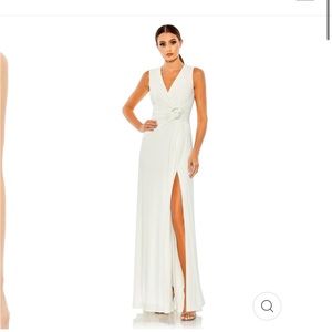 Mac Duggal Draped SIDE KNOT JERSEY GOWN W/ RHINESTONE RING